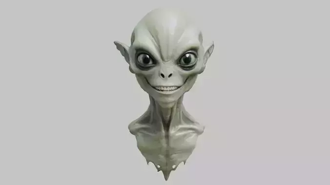 Elegant Grey Alien Bust - 3D Model for Art and Design