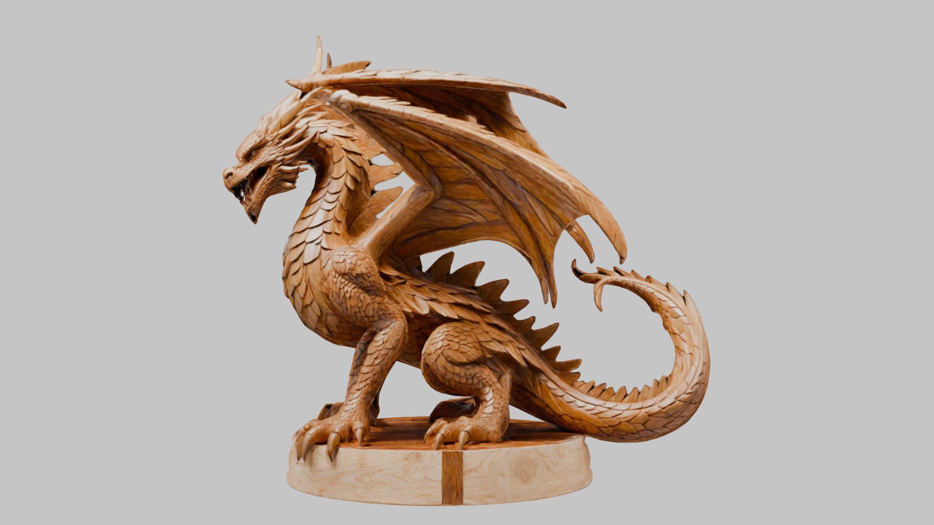 Ancient Wooden Dragon Sculpture 3D Model Low-poly 3D model_1