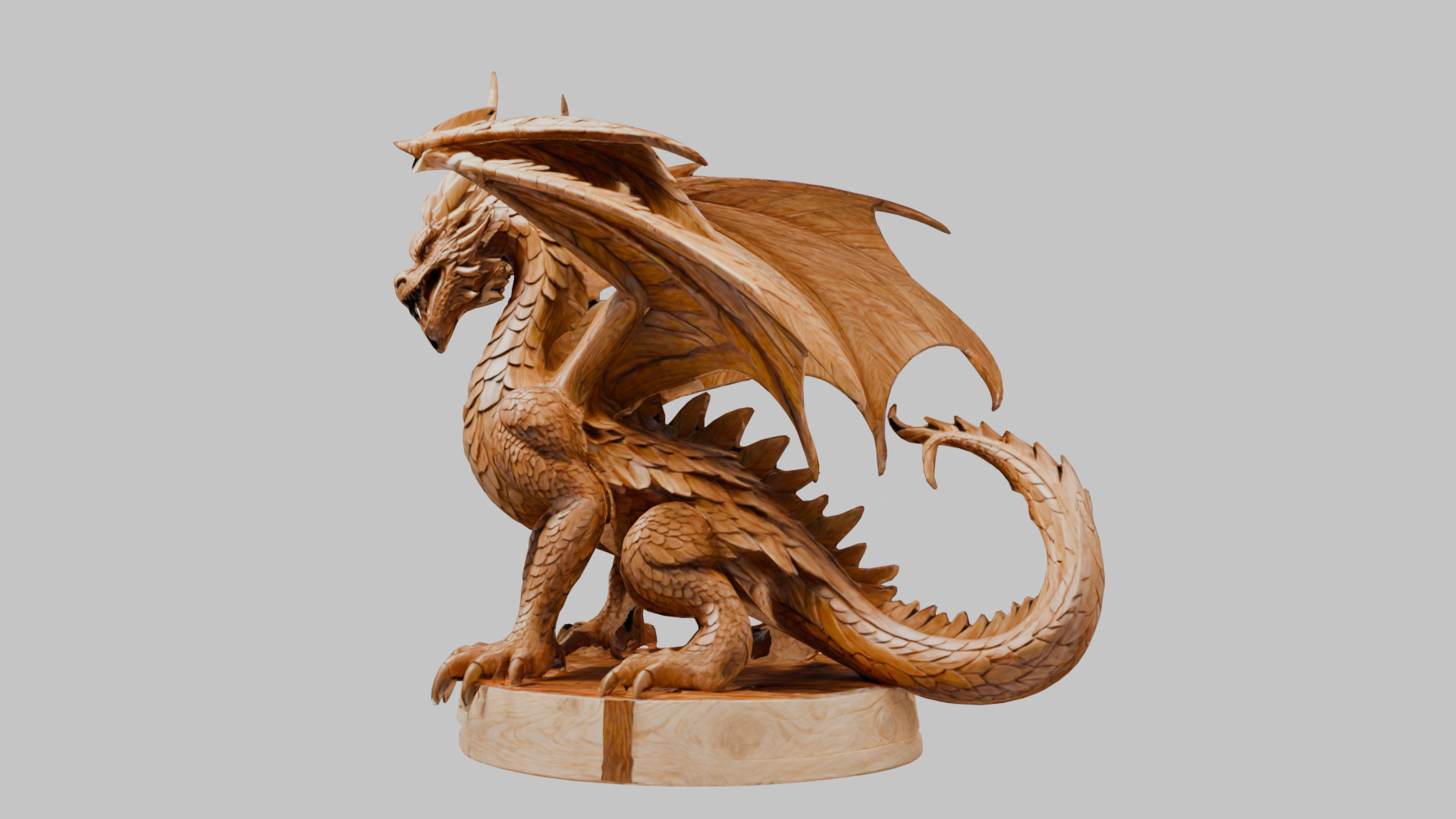 Ancient Wooden Dragon Sculpture 3D Model Low-poly 3D model_8
