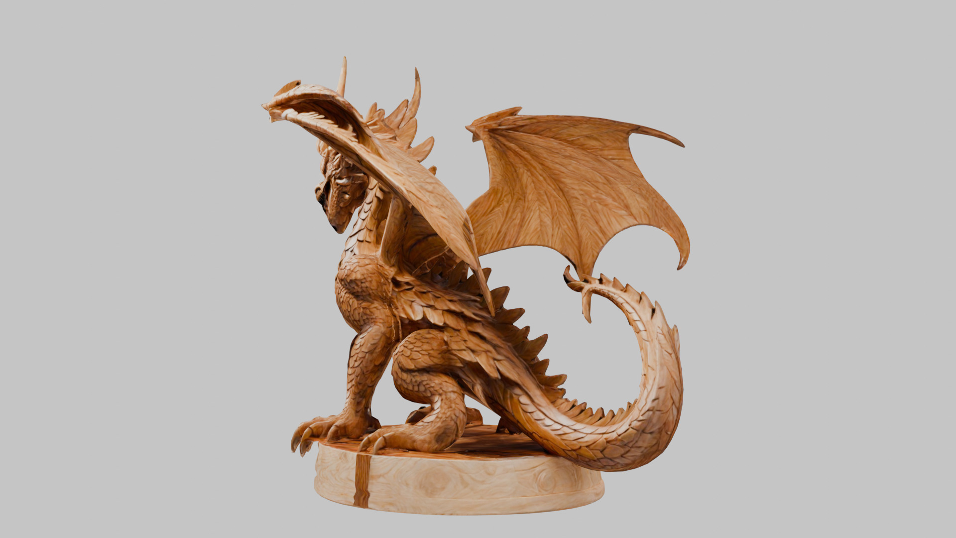 Ancient Wooden Dragon Sculpture 3D Model Low-poly 3D model_7