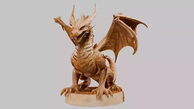 Ancient Wooden Dragon Sculpture 3D Model 