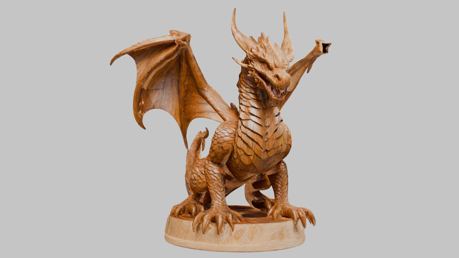 Ancient Wooden Dragon Sculpture 3D Model Low-poly 3D model_12