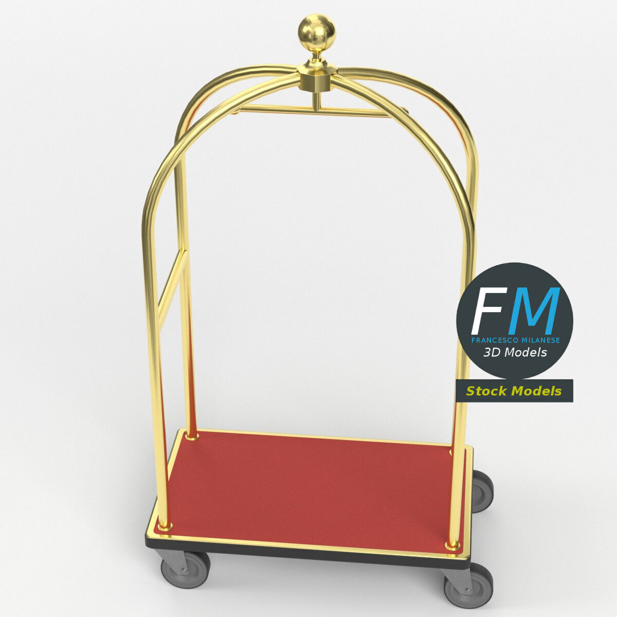 Hotel luggage cart 1 3D model_2