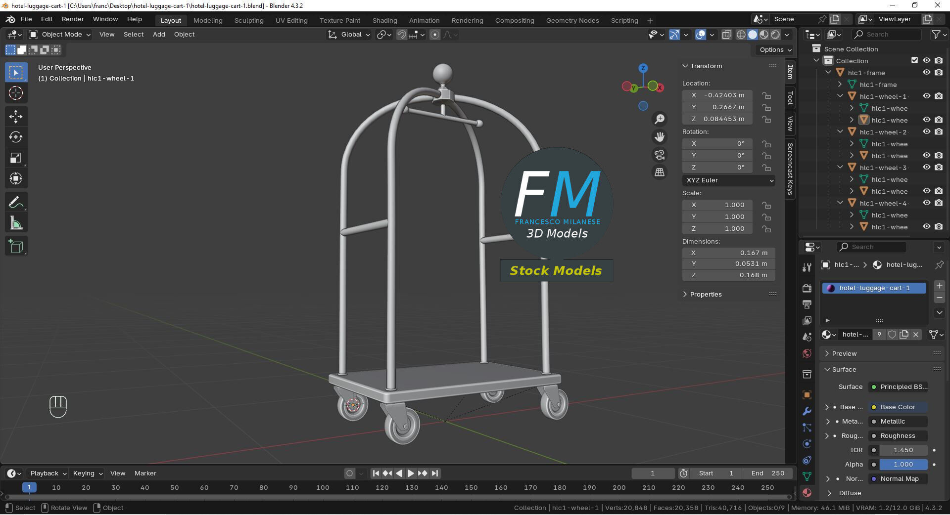Hotel luggage cart 1 3D model_9