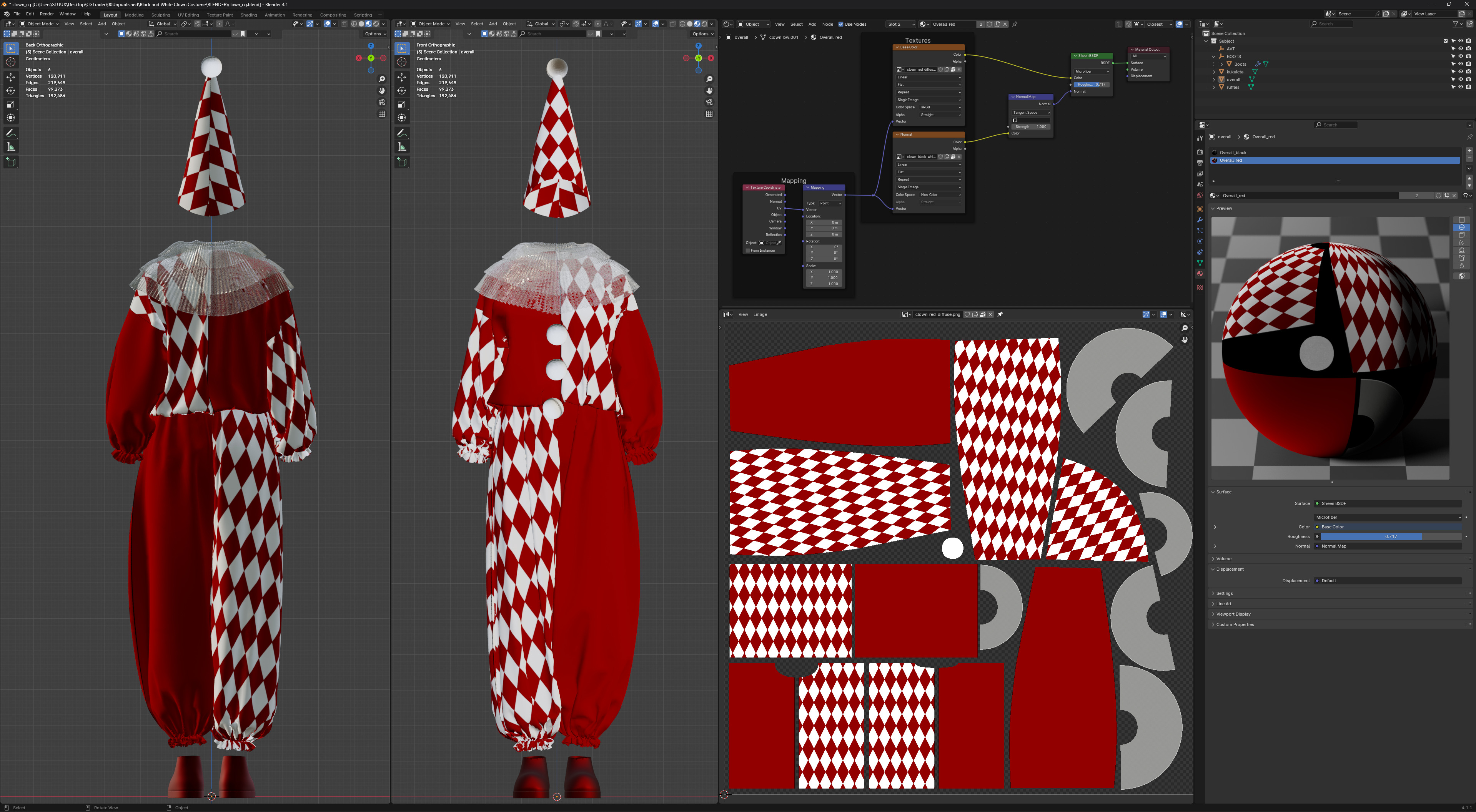 Black-White and Red-White Clown Costume Set 3D model_12