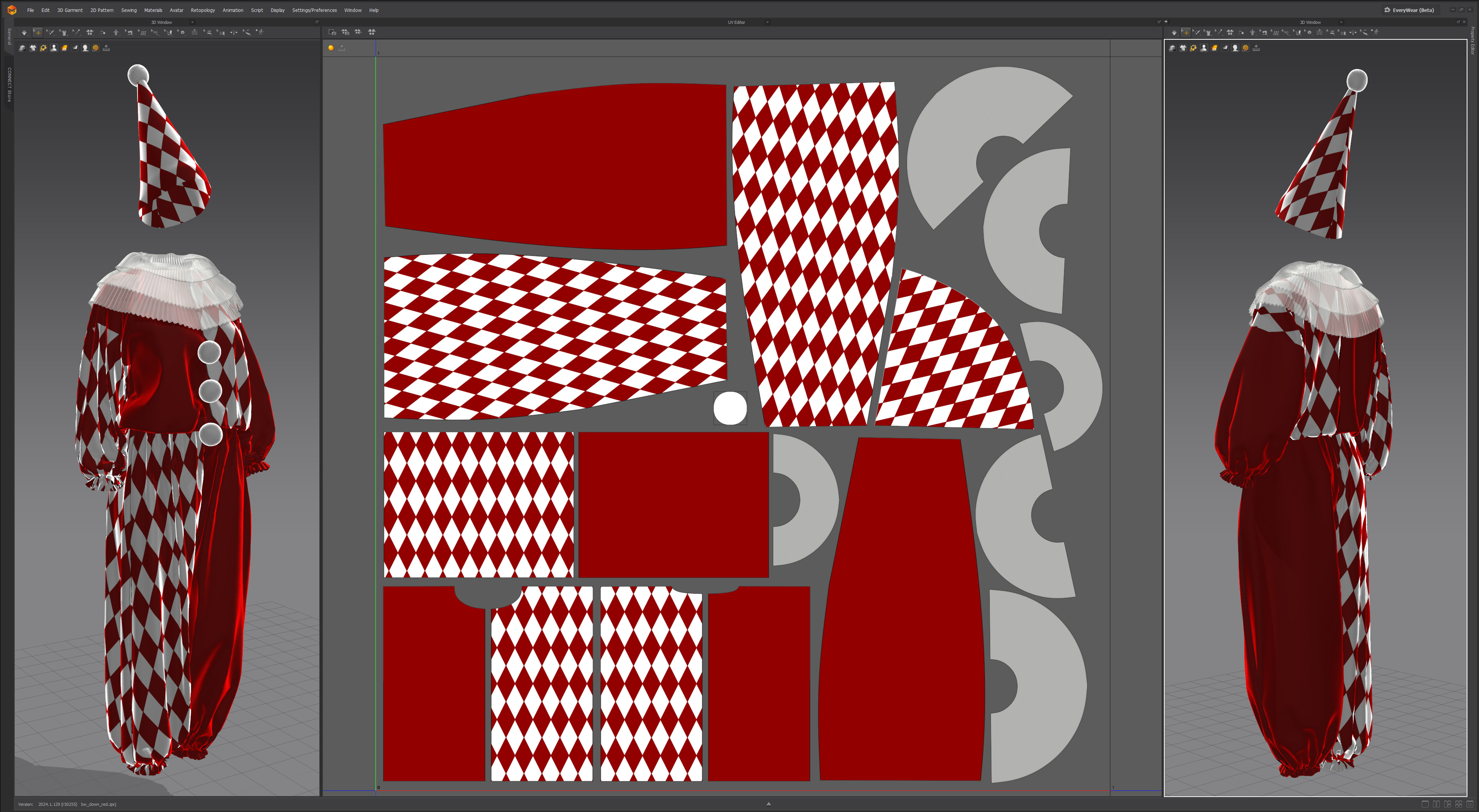 Black-White and Red-White Clown Costume Set 3D model_15