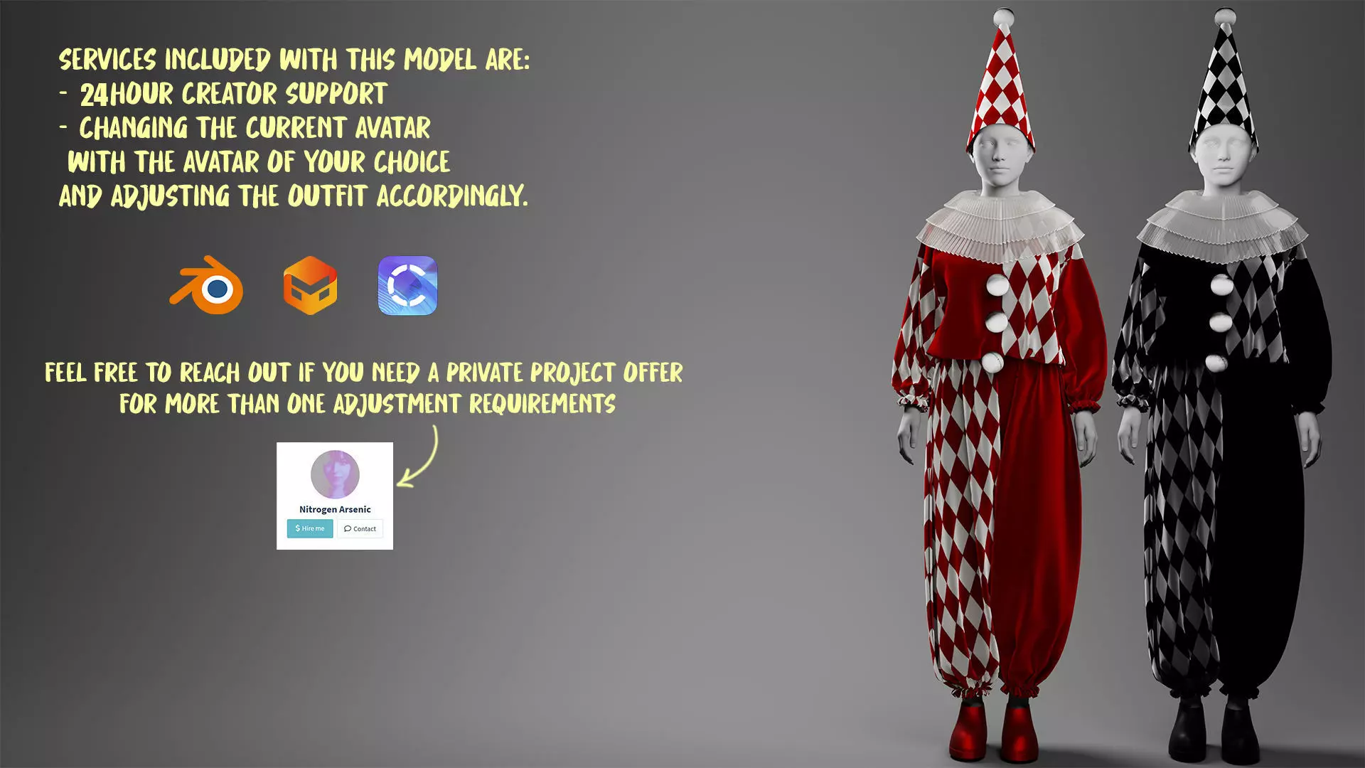 Black-White and Red-White Clown Costume Set 3D model_0