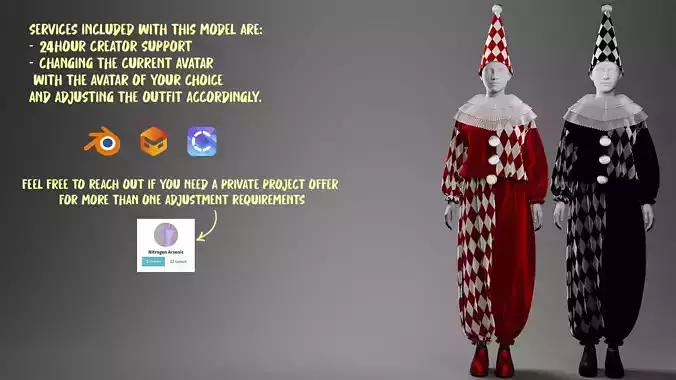 Black-White and Red-White Clown Costume Set