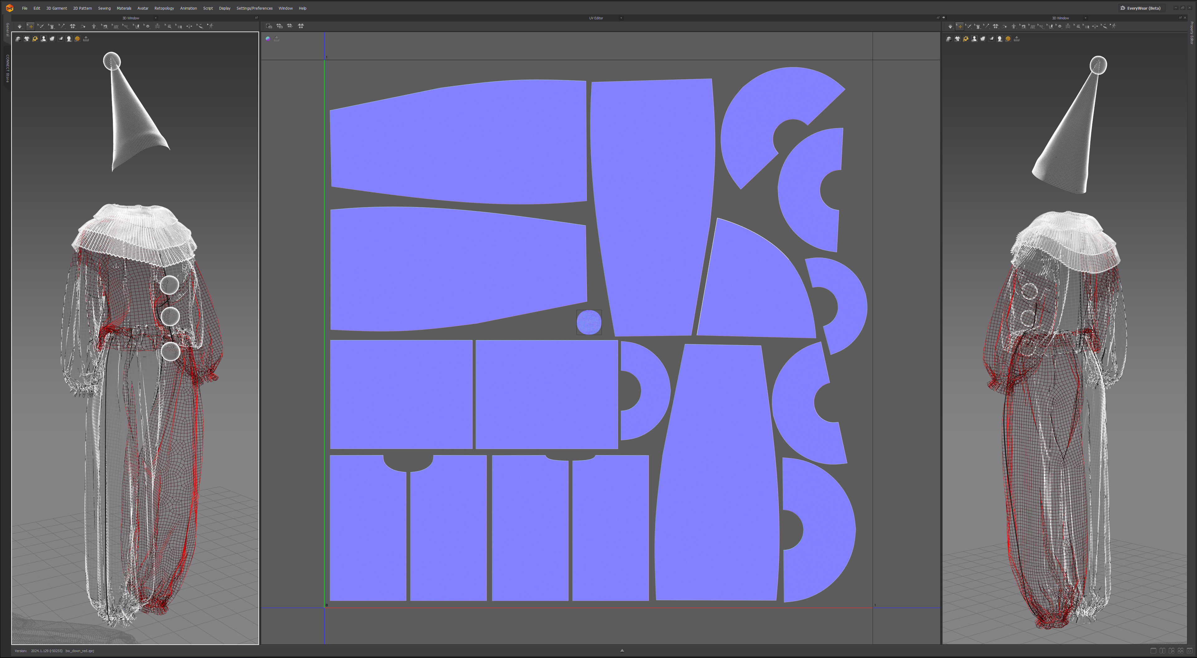 Black-White and Red-White Clown Costume Set 3D model_16