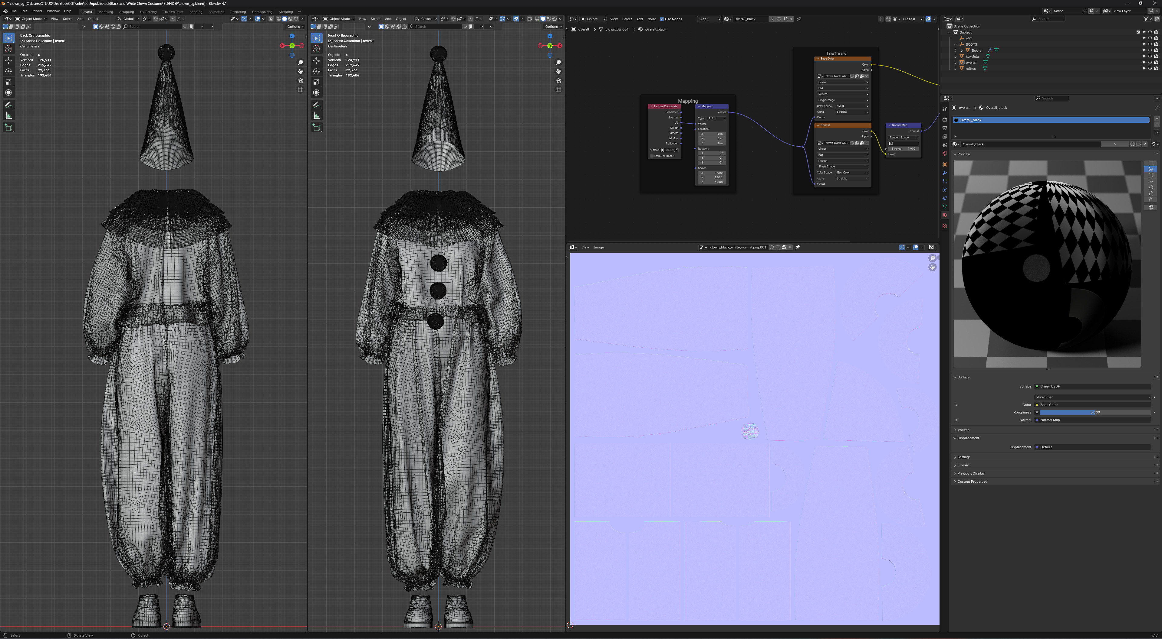 Black-White and Red-White Clown Costume Set 3D model_13