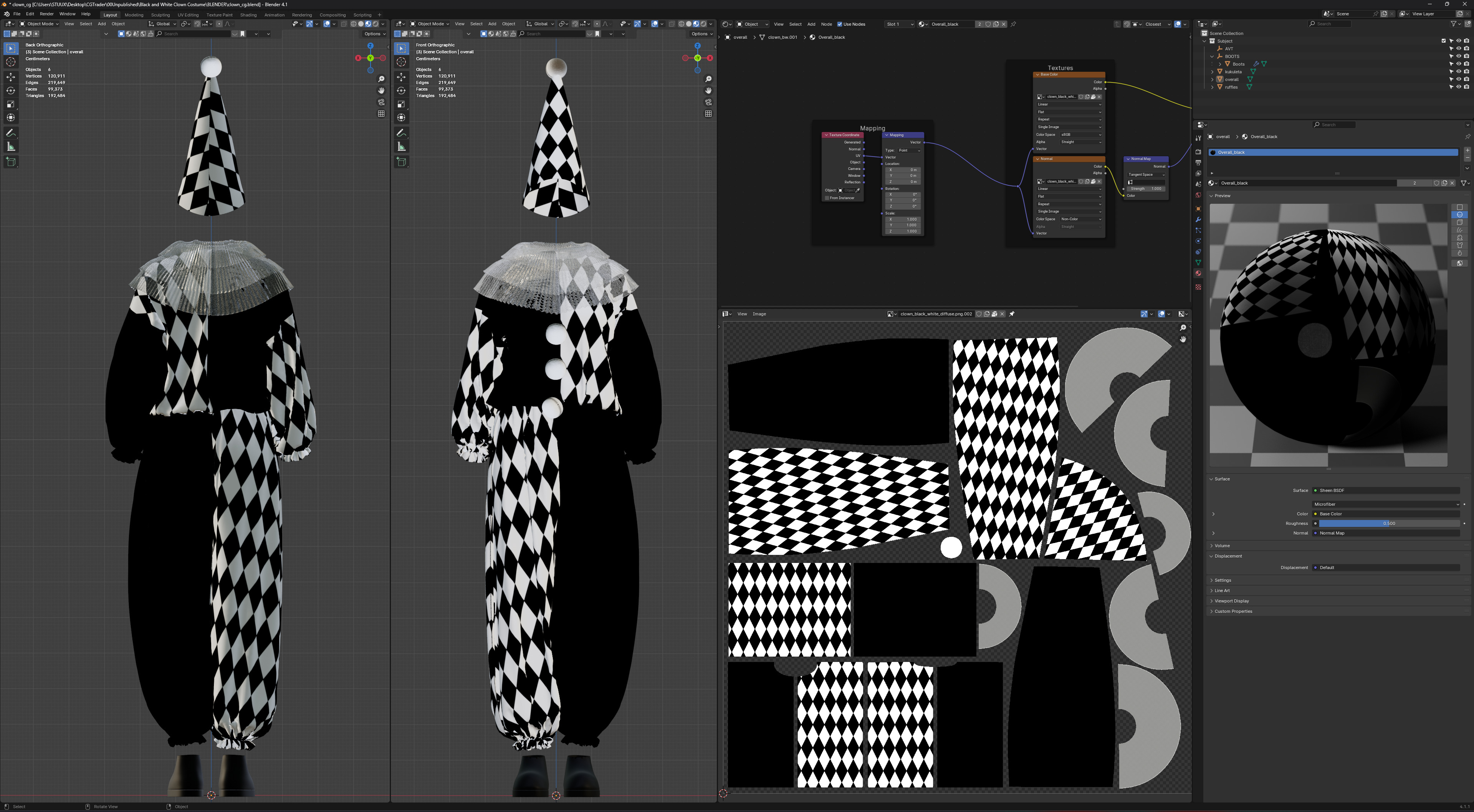 Black-White and Red-White Clown Costume Set 3D model_14