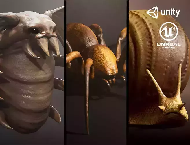 Land Insects1 Pack - Game Ready Low-poly 3D models