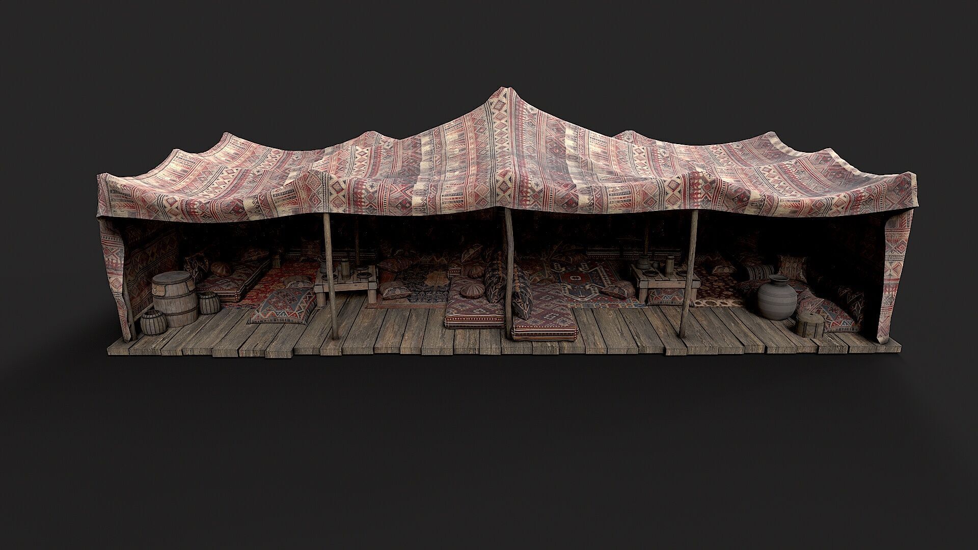 Old Traditional Eastern Nomads Tent 1 Low Poly PBR  Low-poly 3D model_1