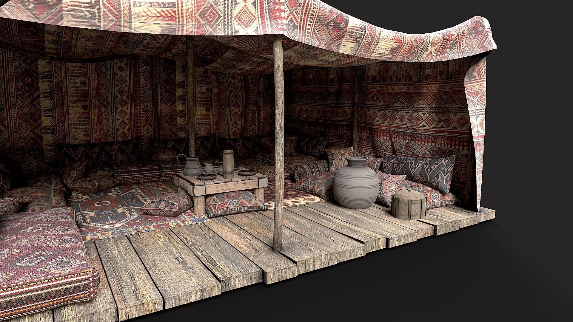 Old Traditional Eastern Nomads Tent 1 Low Poly PBR  Low-poly 3D model_6