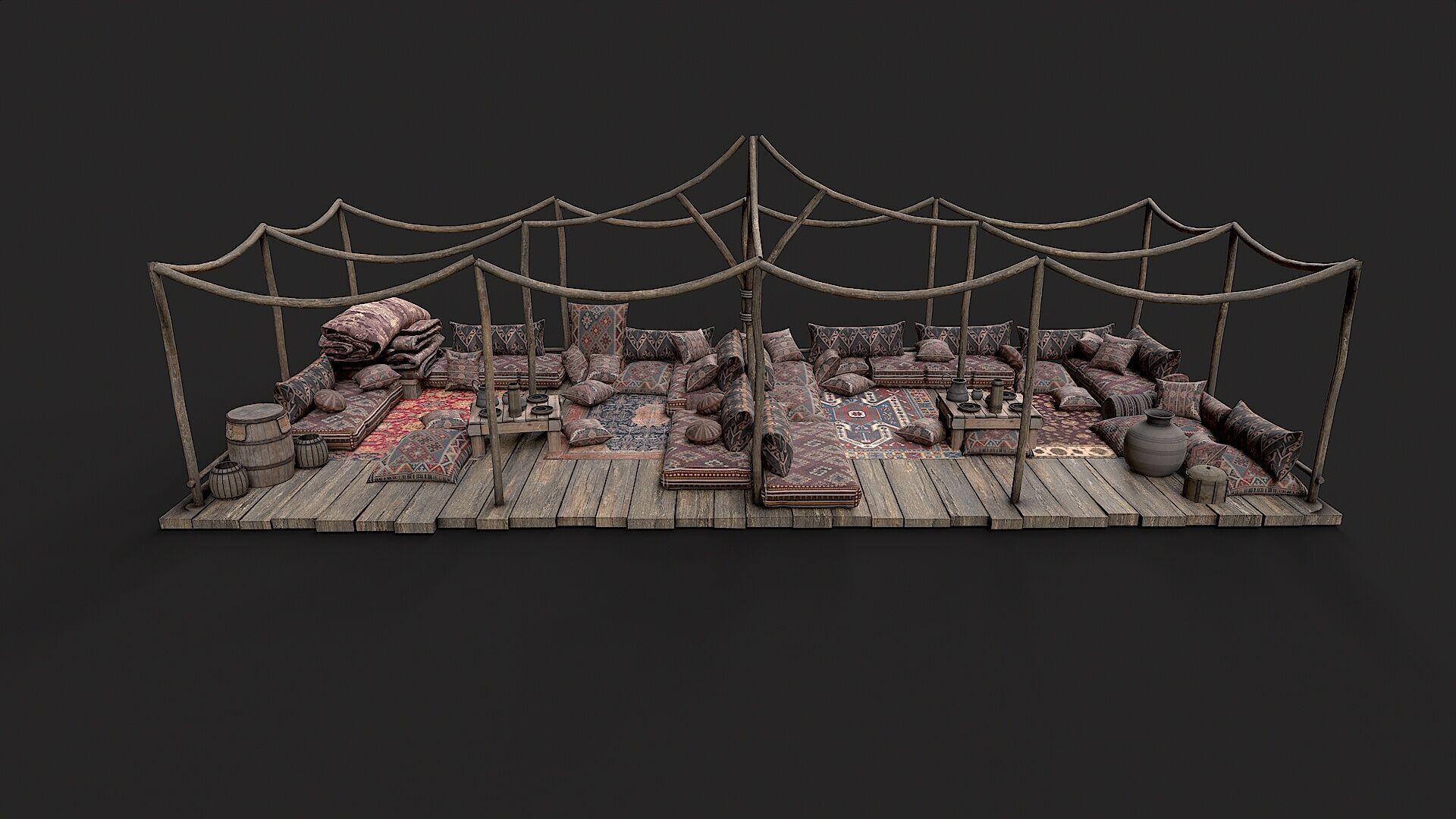 Old Traditional Eastern Nomads Tent 1 Low Poly PBR  Low-poly 3D model_2