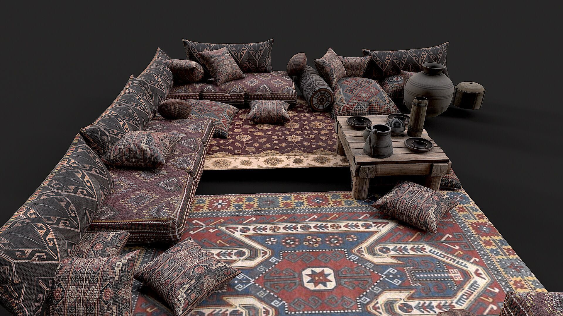 Old Traditional Eastern Nomads Tent 1 Low Poly PBR  Low-poly 3D model_10