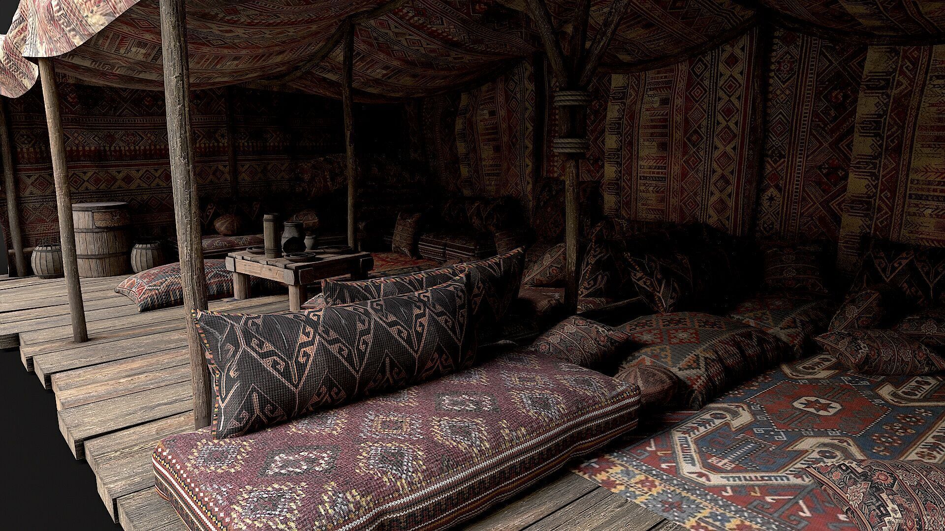 Old Traditional Eastern Nomads Tent 1 Low Poly PBR  Low-poly 3D model_11