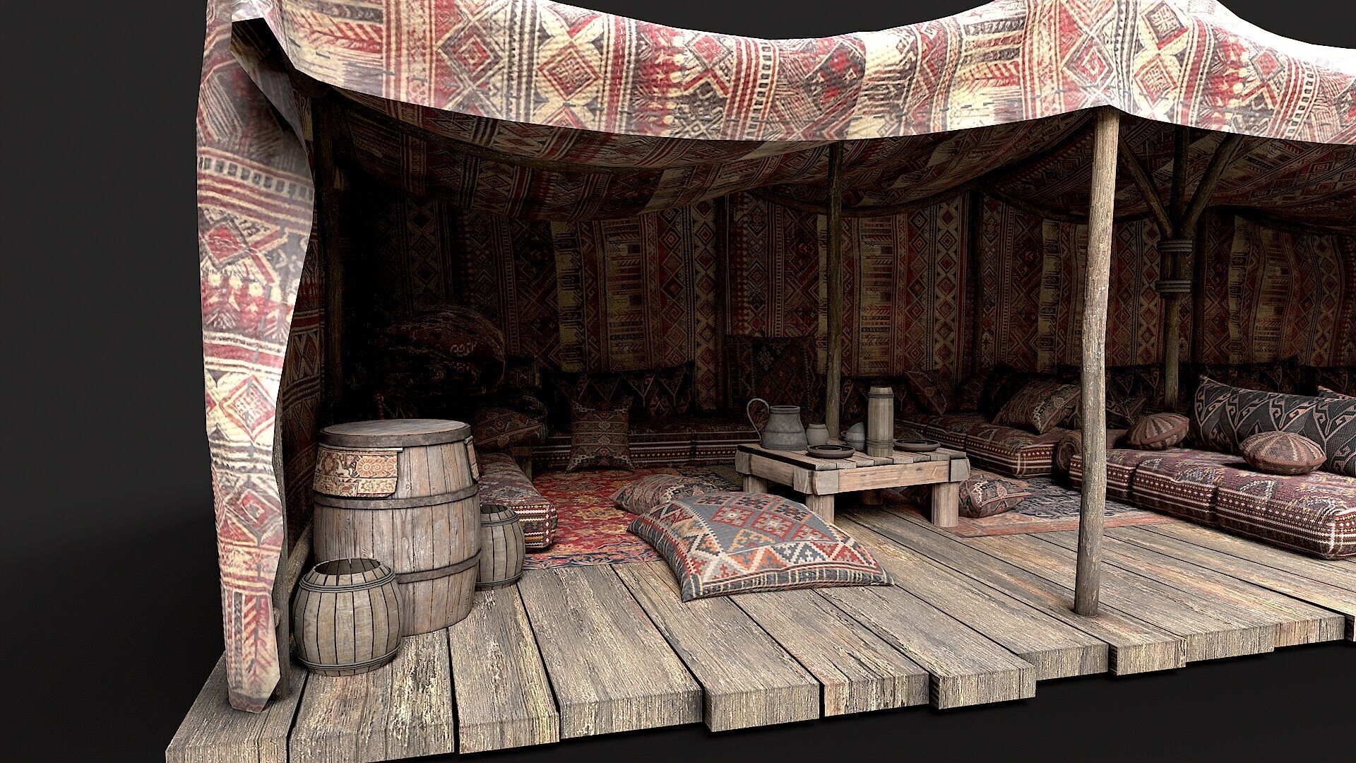 Old Traditional Eastern Nomads Tent 1 Low Poly PBR  Low-poly 3D model_5