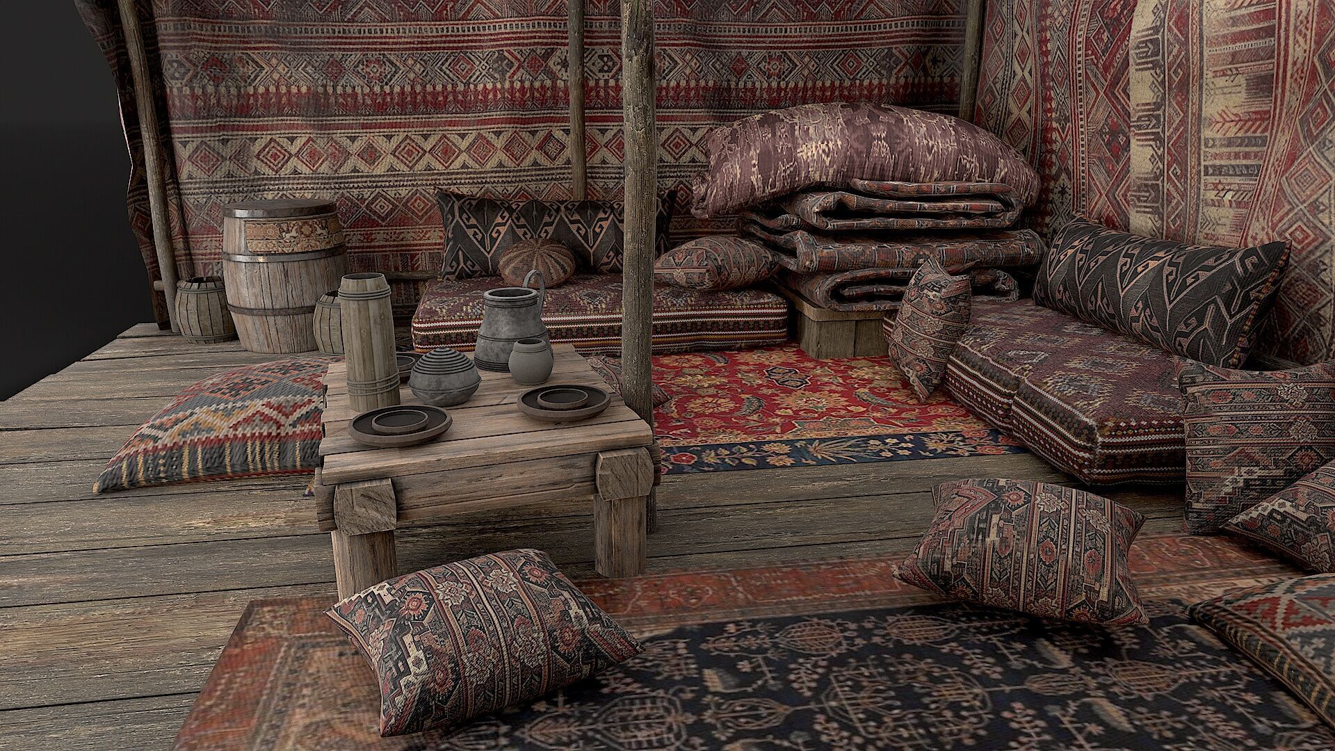 Old Traditional Eastern Nomads Tent 1 Low Poly PBR  Low-poly 3D model_13