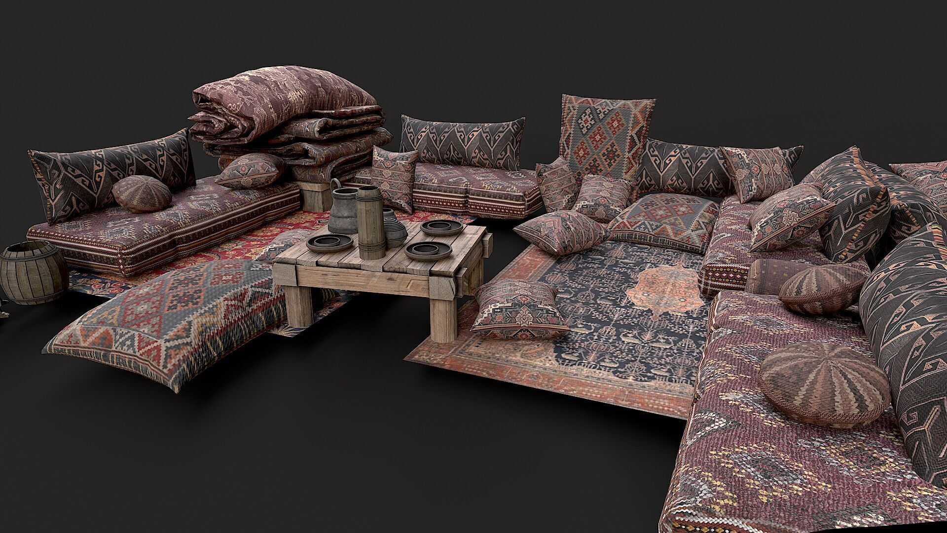 Old Traditional Eastern Nomads Tent 1 Low Poly PBR  Low-poly 3D model_4