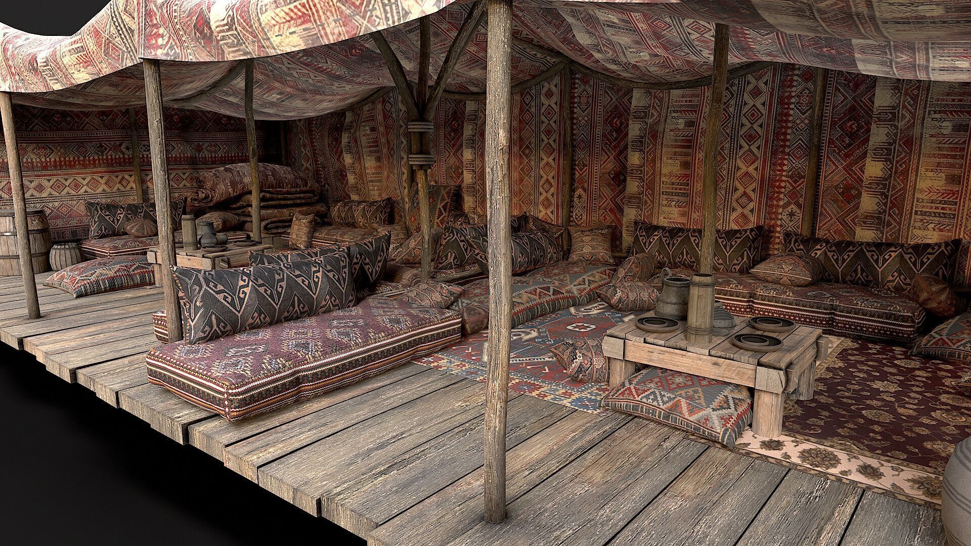 Old Traditional Eastern Nomads Tent 1 Low Poly PBR  Low-poly 3D model_16