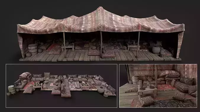 Old Traditional Eastern Nomads Tent 1 Low Poly PBR 