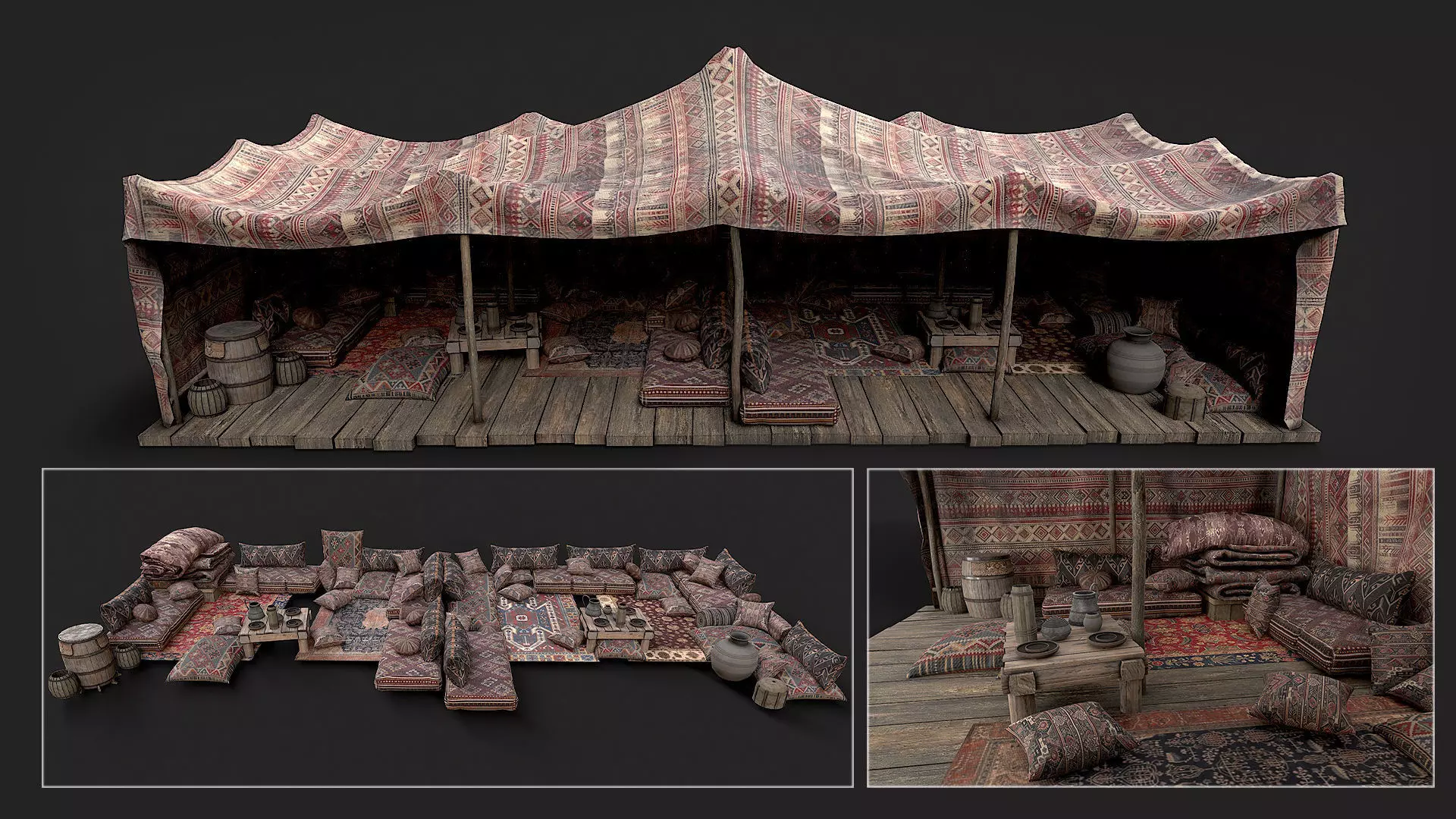 Old Traditional Eastern Nomads Tent 1 Low Poly PBR  Low-poly 3D model_0