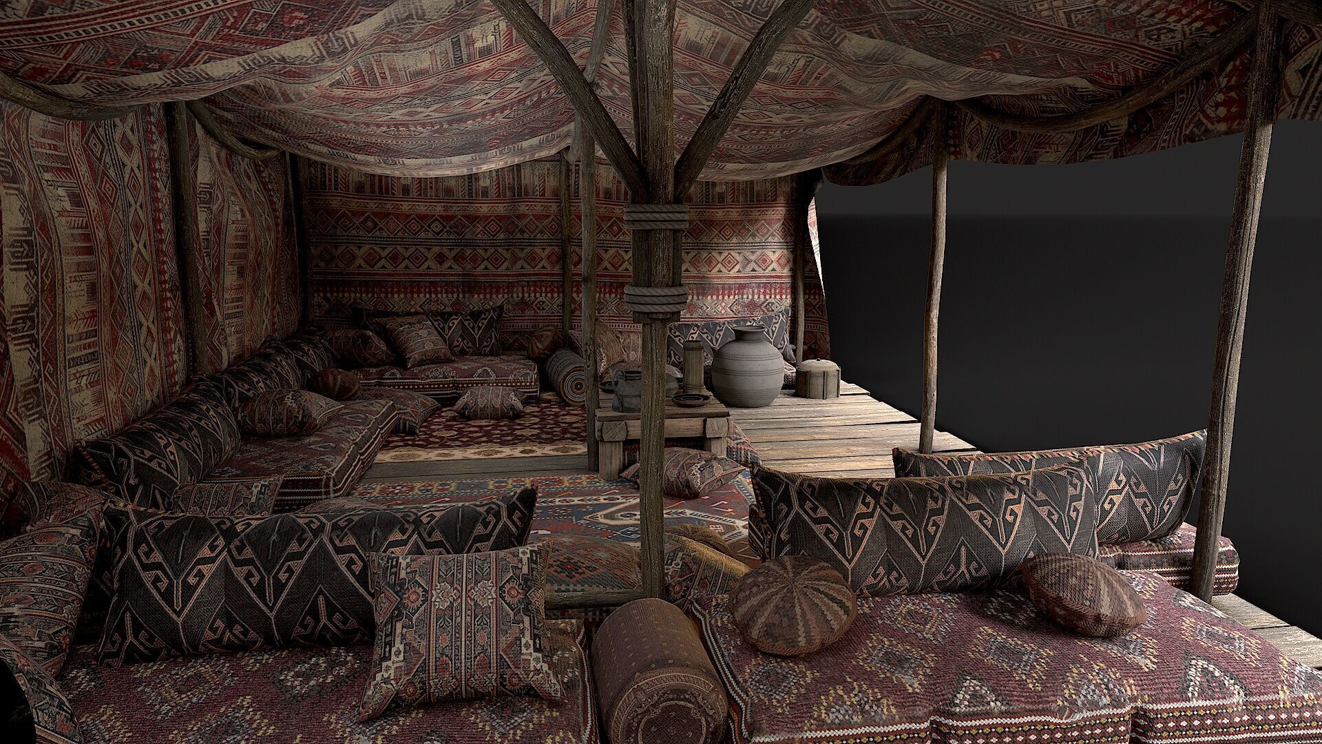 Old Traditional Eastern Nomads Tent 1 Low Poly PBR  Low-poly 3D model_14