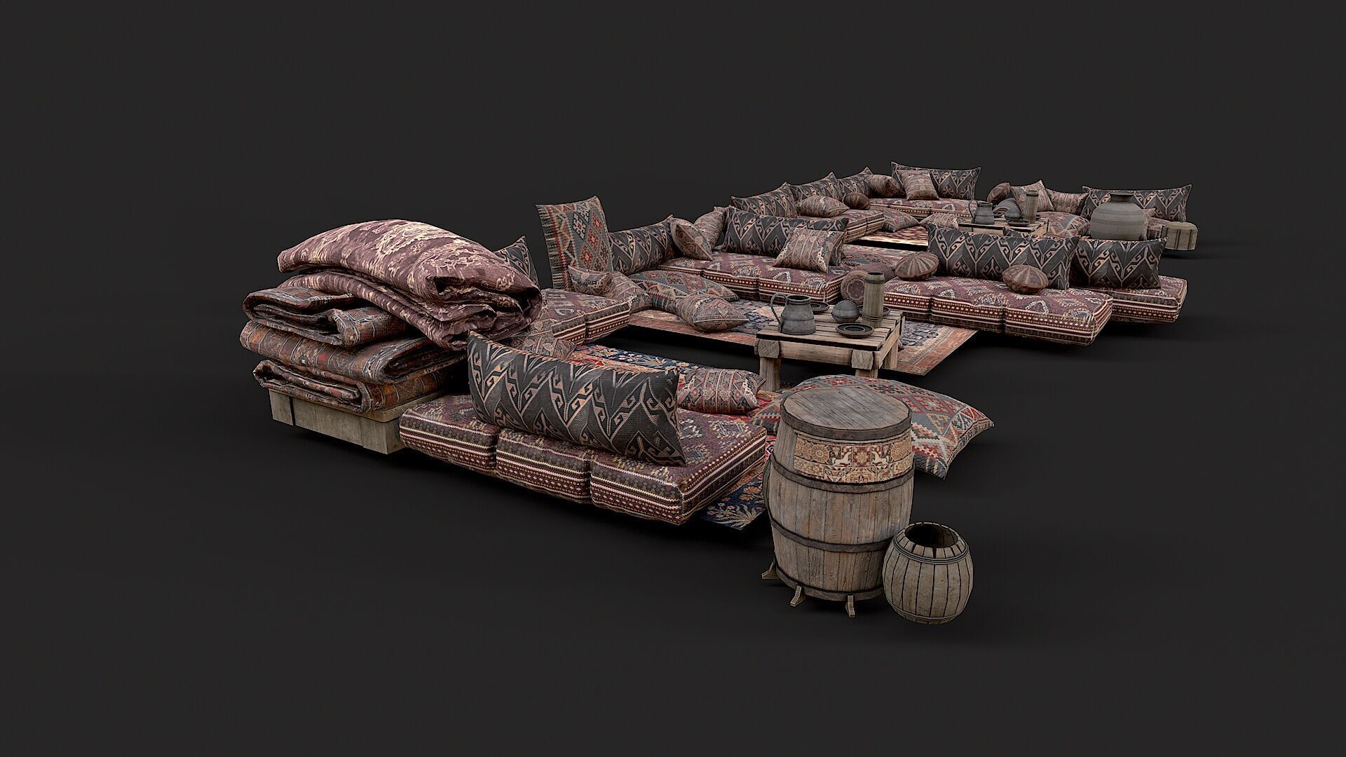 Old Traditional Eastern Nomads Tent 1 Low Poly PBR  Low-poly 3D model_7