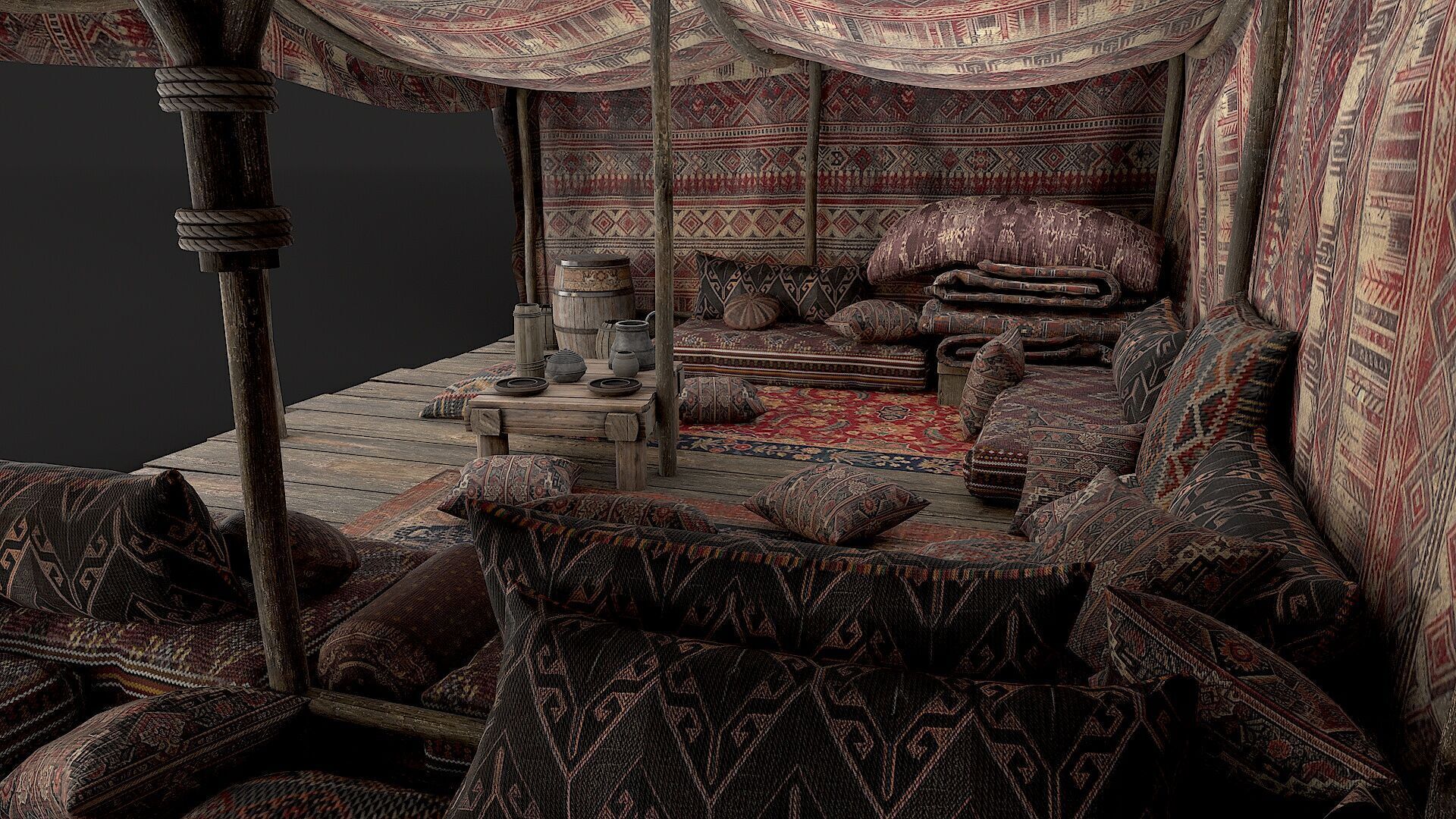 Old Traditional Eastern Nomads Tent 1 Low Poly PBR  Low-poly 3D model_12