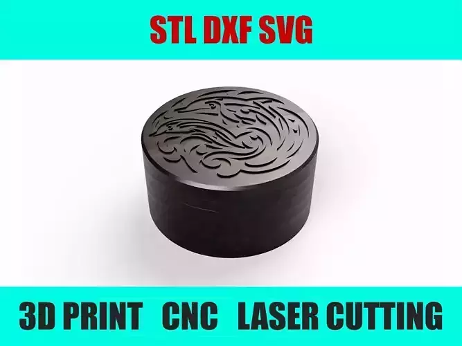 Carved Round Box with Tribal Dolphin Pattern CNC Laser 3D Print 3D print model