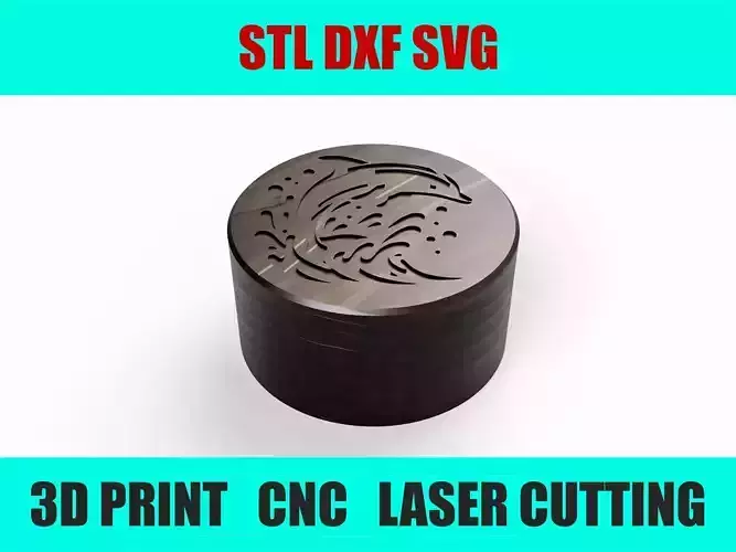 Wooden Round Box with Dolphin Carving  Screw Lid Jewelry Storage 3D print model