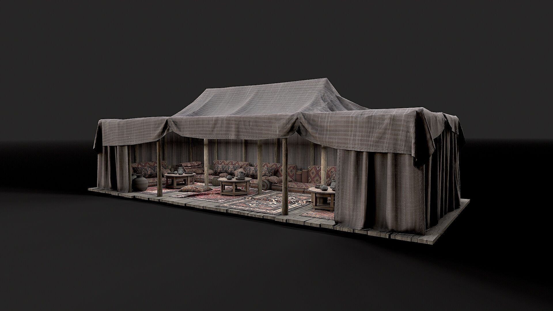 Old Traditional Eastern Nomads Tent 2 Low Poly PBR Low-poly 3D model_1