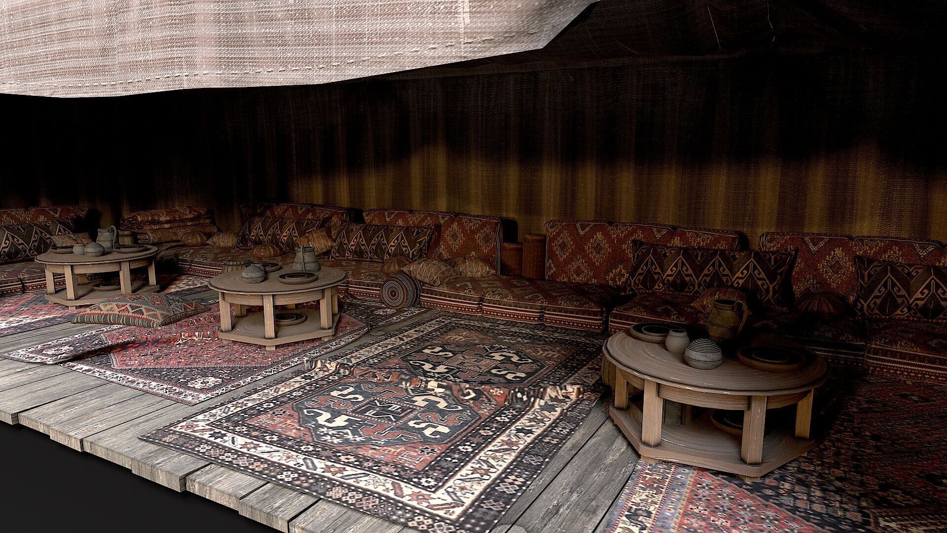 Old Traditional Eastern Nomads Tent 2 Low Poly PBR Low-poly 3D model_10