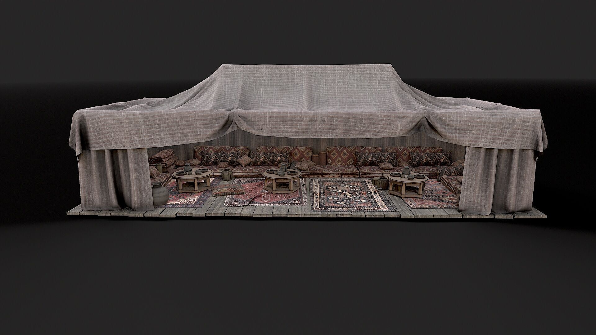 Old Traditional Eastern Nomads Tent 2 Low Poly PBR Low-poly 3D model_4