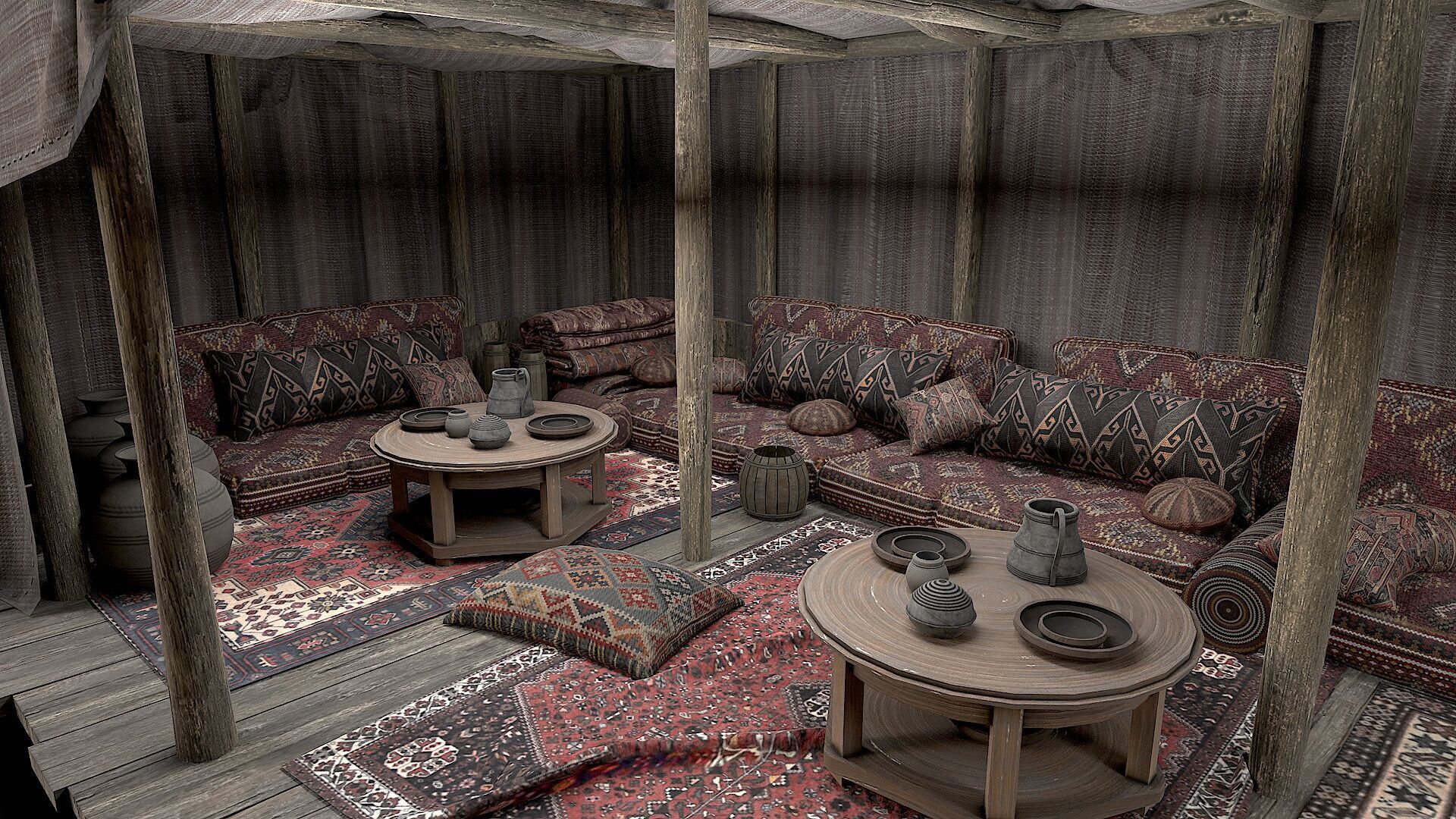 Old Traditional Eastern Nomads Tent 2 Low Poly PBR Low-poly 3D model_7