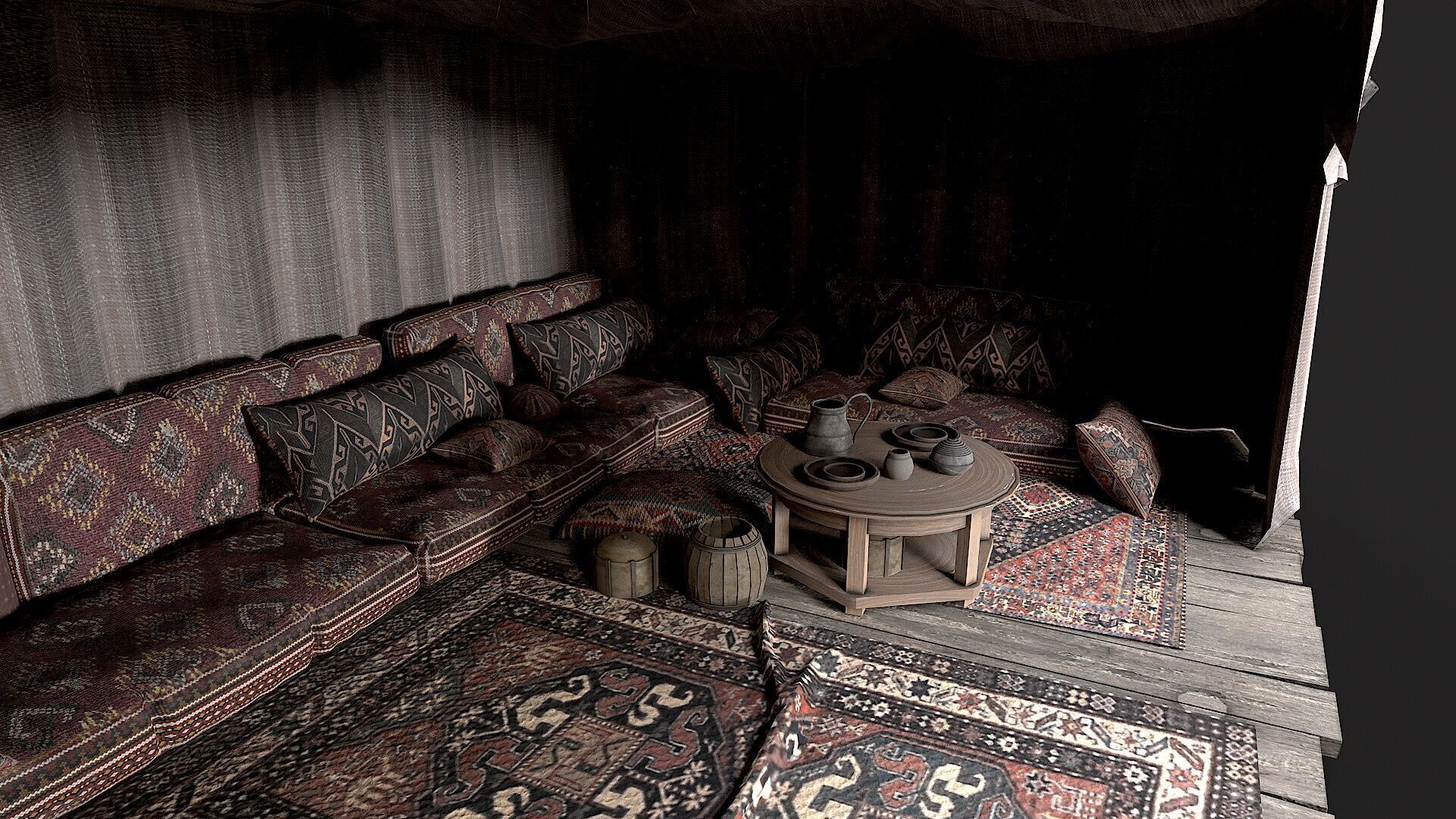 Old Traditional Eastern Nomads Tent 2 Low Poly PBR Low-poly 3D model_11