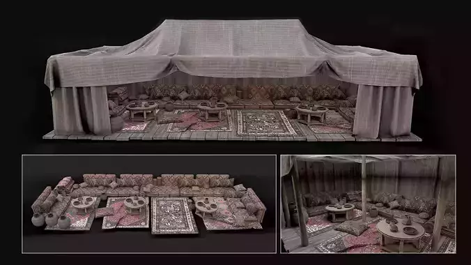 Old Traditional Eastern Nomads Tent 2 Low Poly PBR