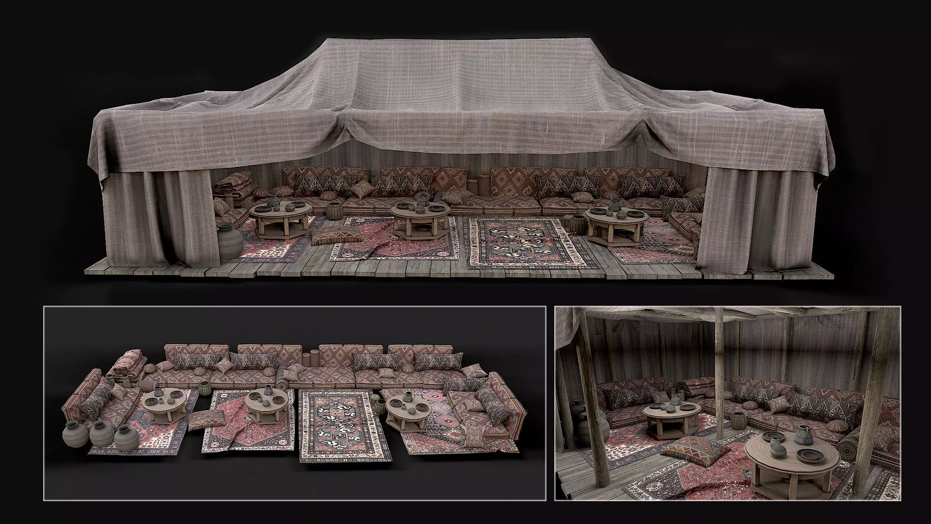 Old Traditional Eastern Nomads Tent 2 Low Poly PBR Low-poly 3D model_0