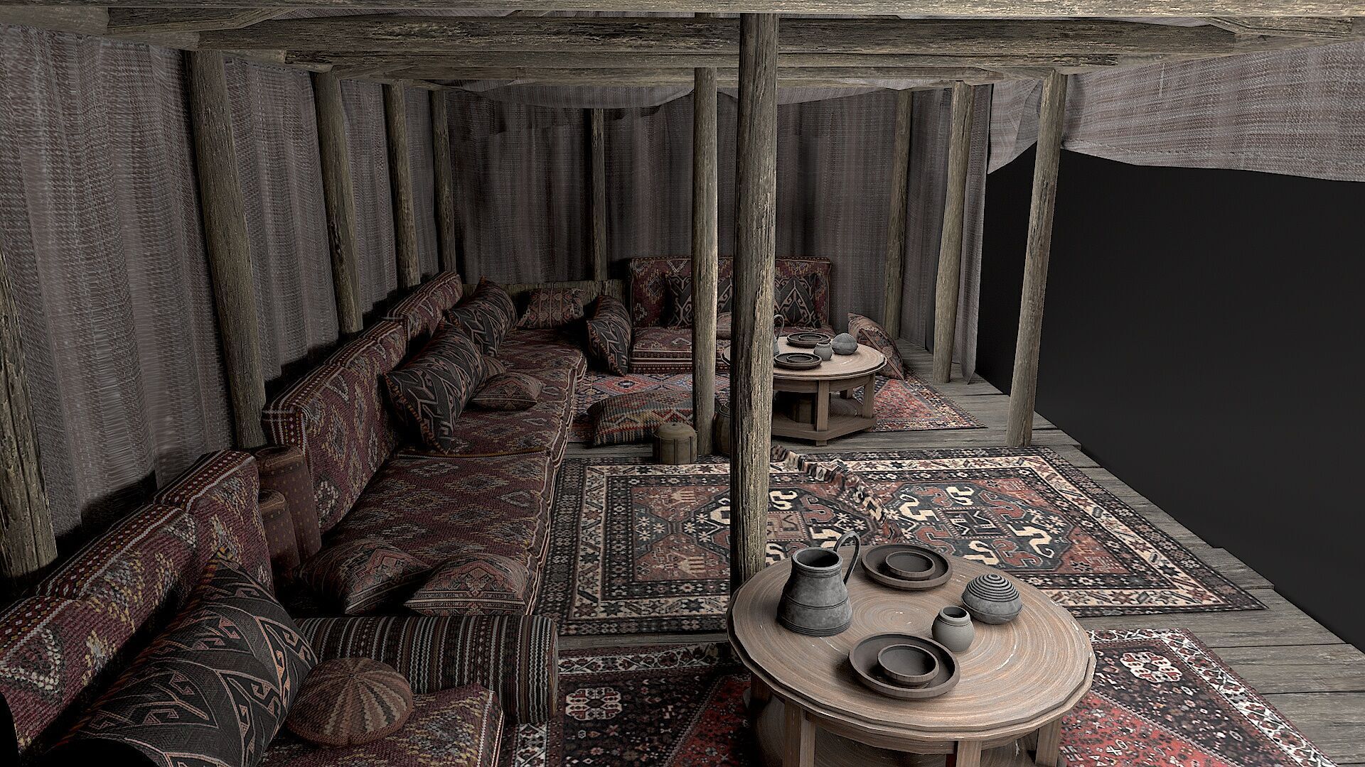 Old Traditional Eastern Nomads Tent 2 Low Poly PBR Low-poly 3D model_2