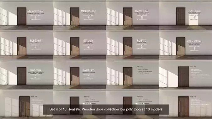 Set II of 10 Realistic Wooden door collection low poly Doors