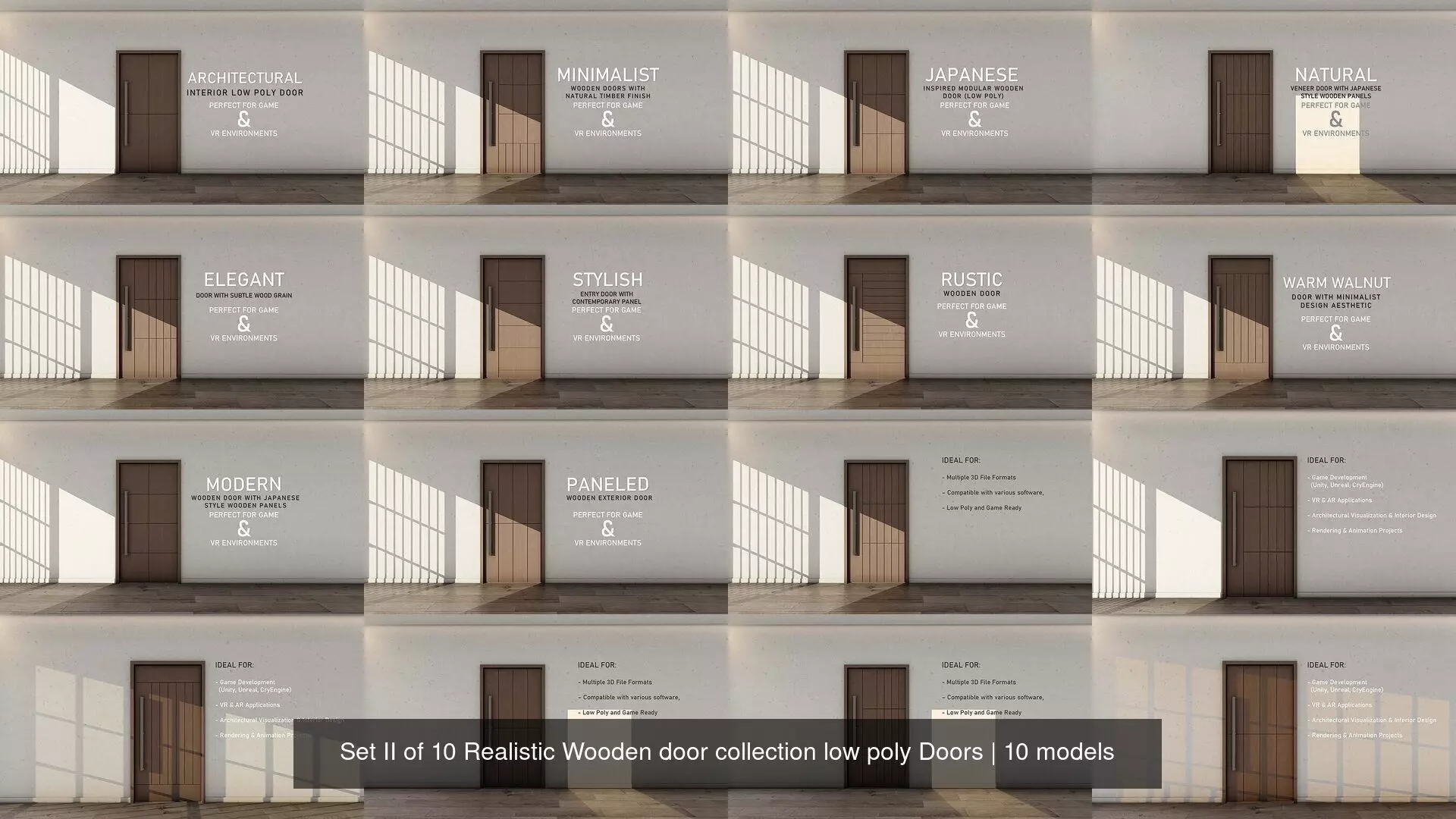 Set II of 10 Realistic Wooden door collection low poly Doors _1