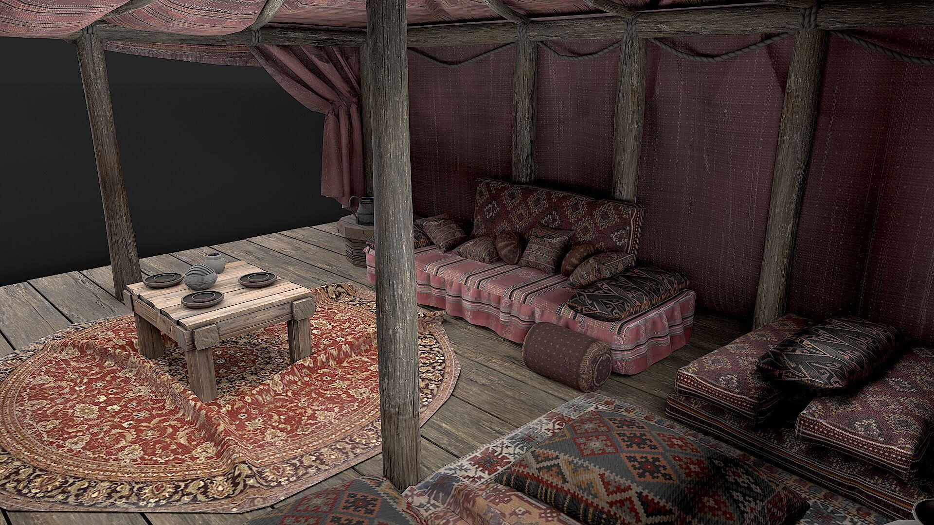 Old Traditional Eastern Nomads Tent 3 Low Poly PBR  Low-poly 3D model_11