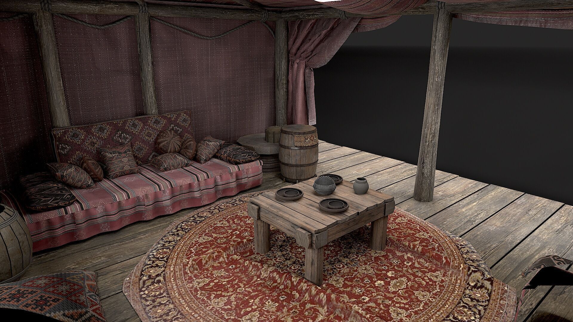 Old Traditional Eastern Nomads Tent 3 Low Poly PBR  Low-poly 3D model_13