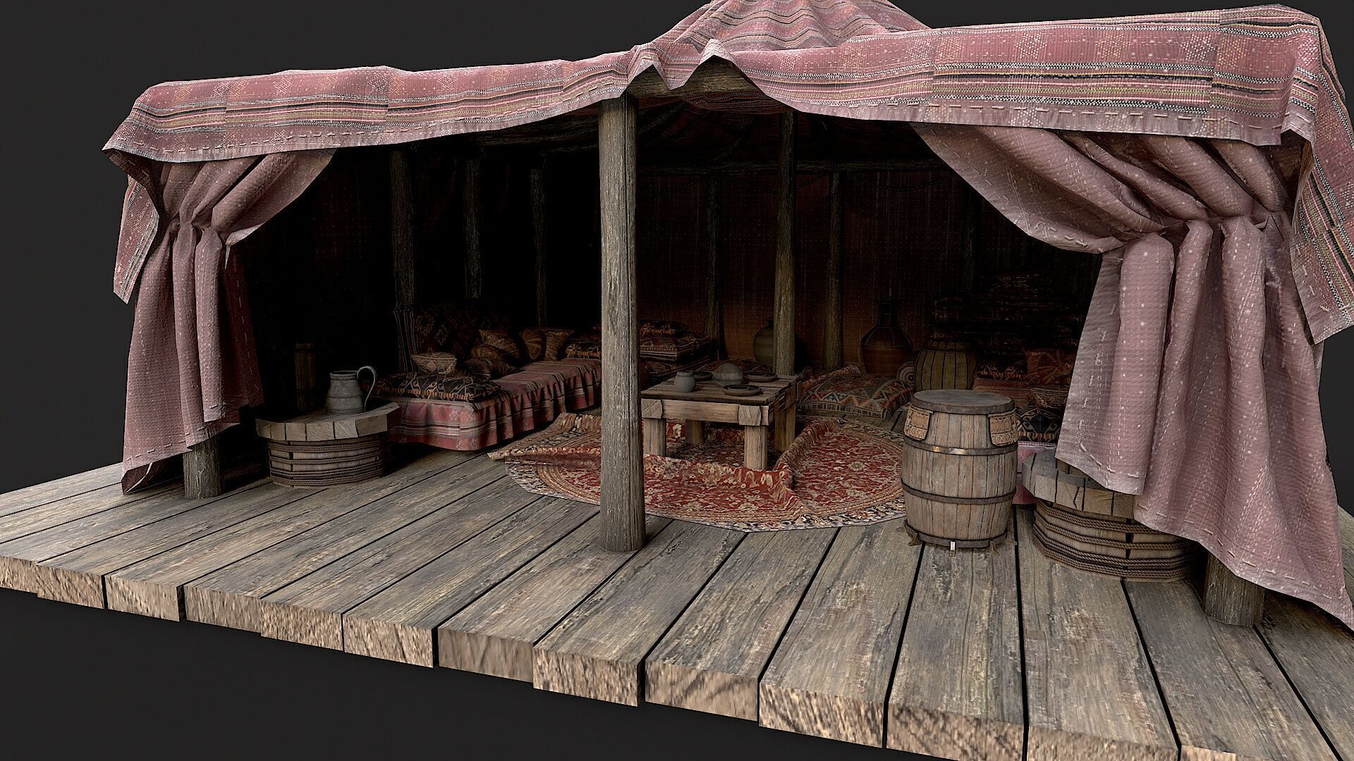 Old Traditional Eastern Nomads Tent 3 Low Poly PBR  Low-poly 3D model_7