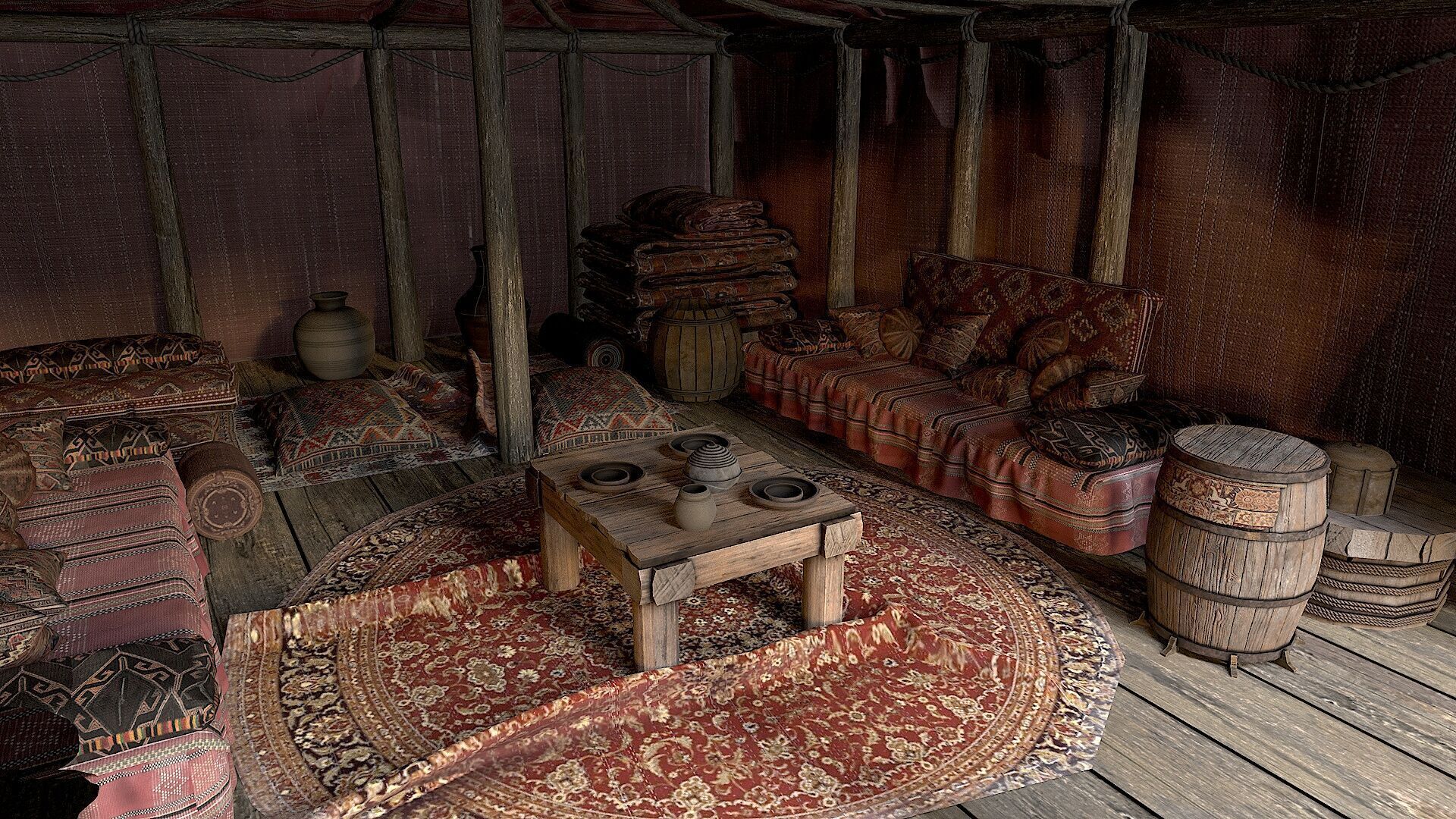 Old Traditional Eastern Nomads Tent 3 Low Poly PBR  Low-poly 3D model_9