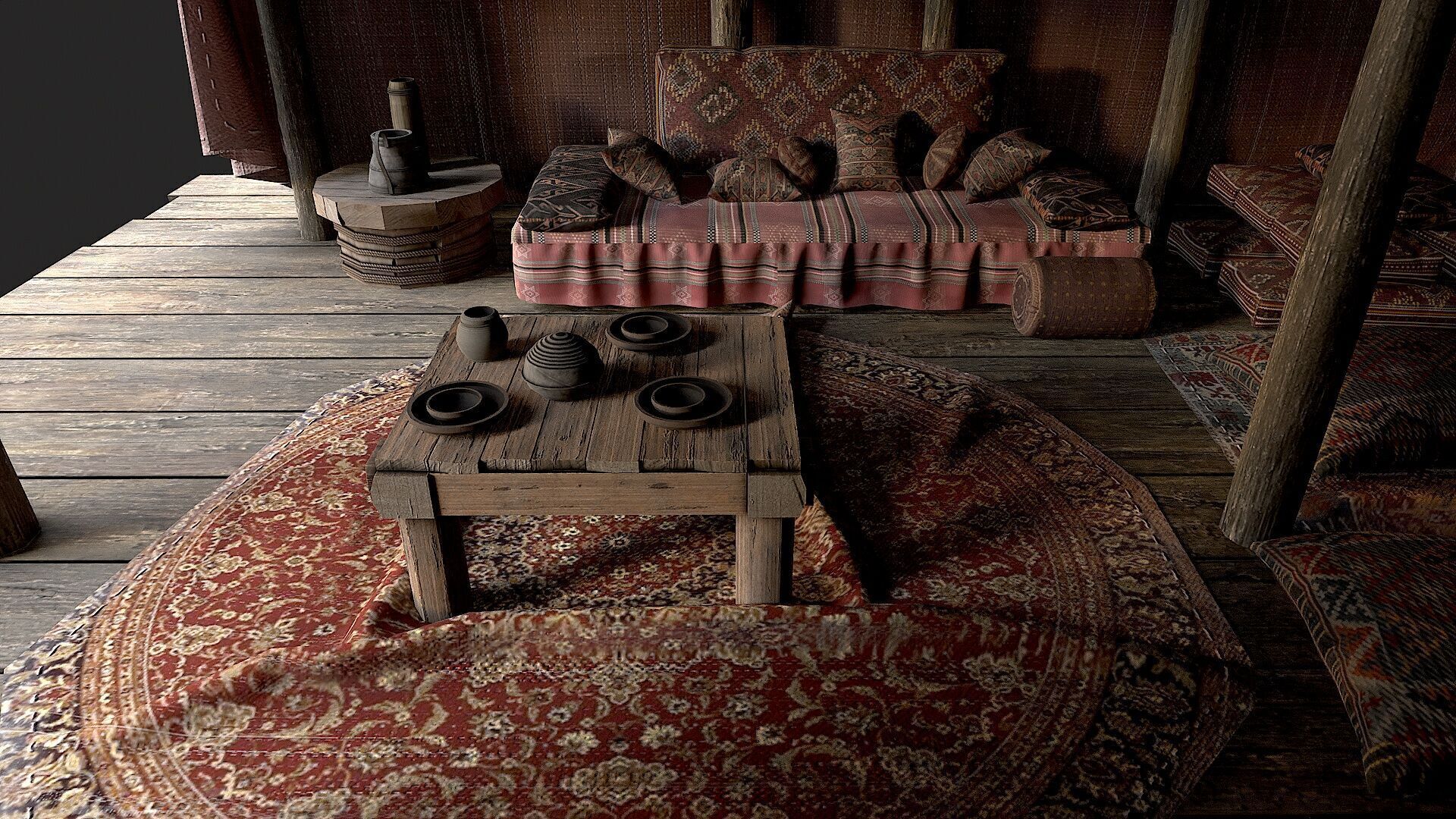 Old Traditional Eastern Nomads Tent 3 Low Poly PBR  Low-poly 3D model_2