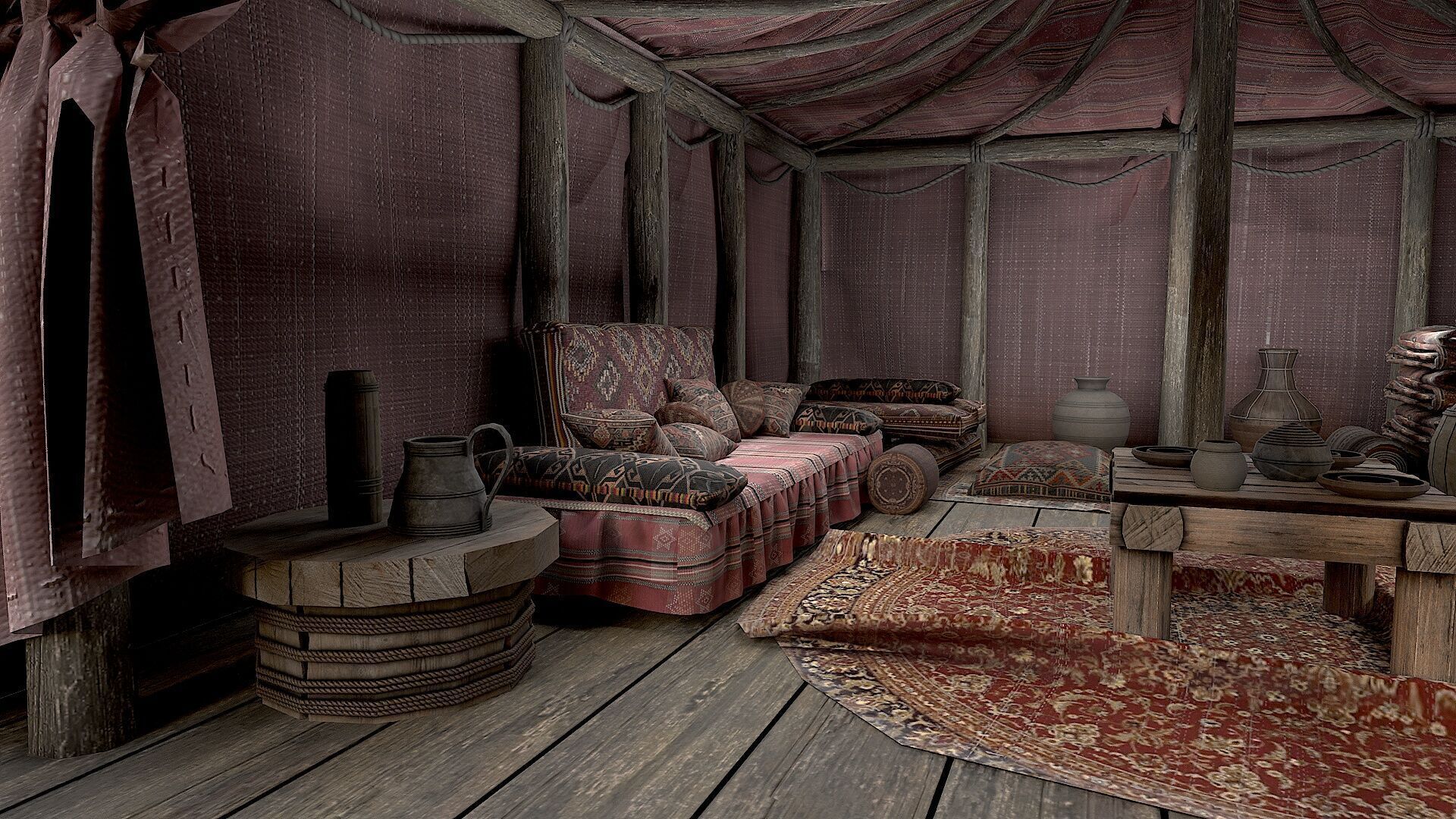 Old Traditional Eastern Nomads Tent 3 Low Poly PBR  Low-poly 3D model_12