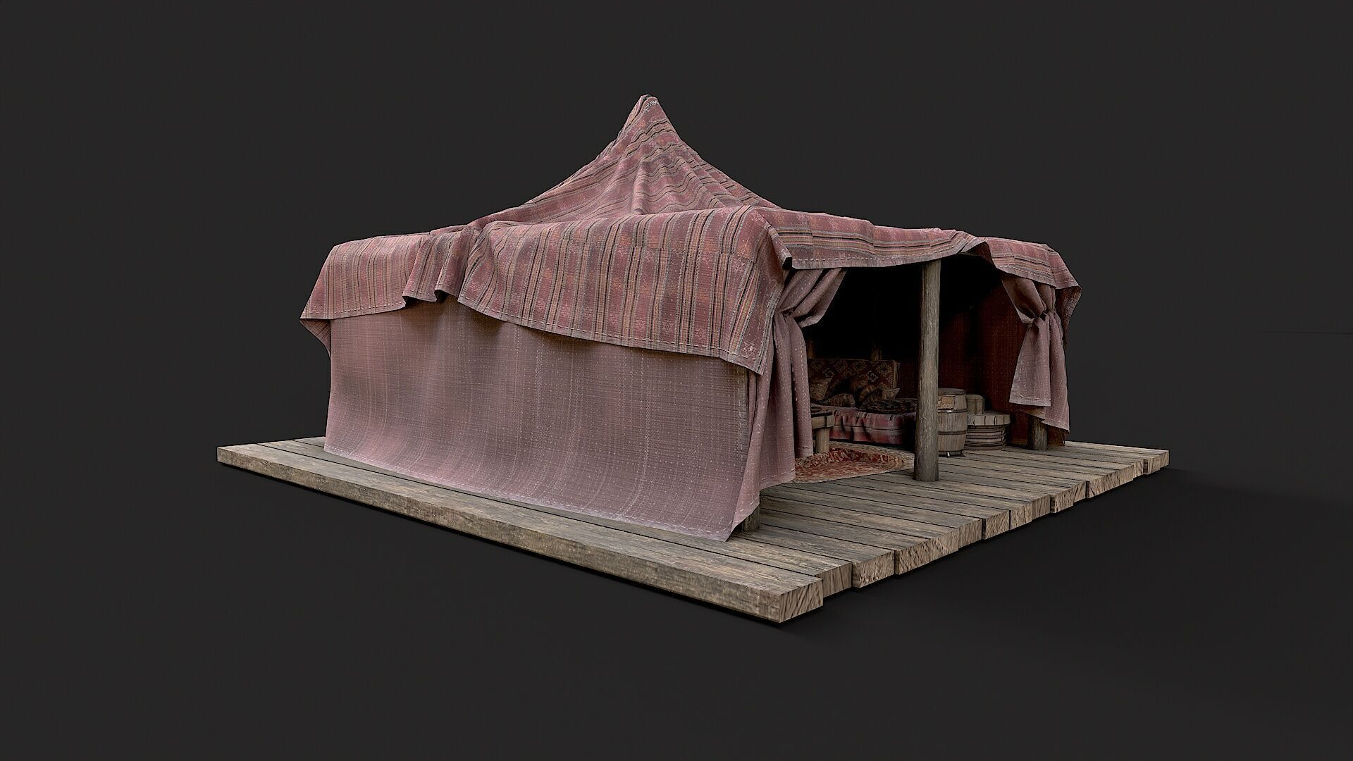 Old Traditional Eastern Nomads Tent 3 Low Poly PBR  Low-poly 3D model_6