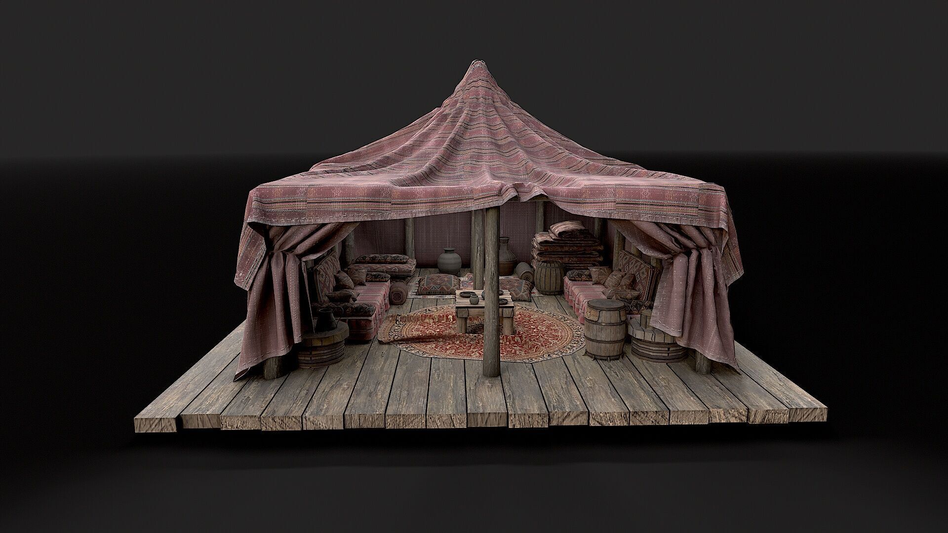Old Traditional Eastern Nomads Tent 3 Low Poly PBR  Low-poly 3D model_8